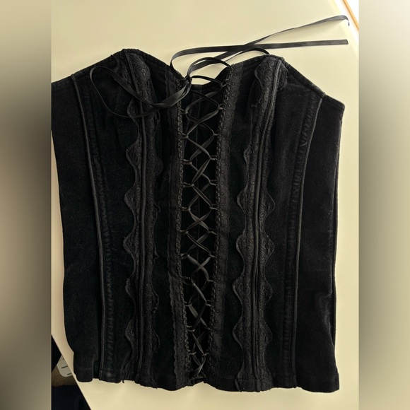 TRIPP NYC Black Velvet Corset with zipper and lace ties Size XS Vintage - Picture 11 of 11